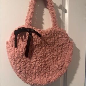 Pink Fuzzy Heart-Shaped Bag